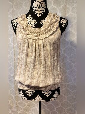 Mine Boho Cream Floral Ruffle-Scoop Neck Sleeveless Blouse size M
